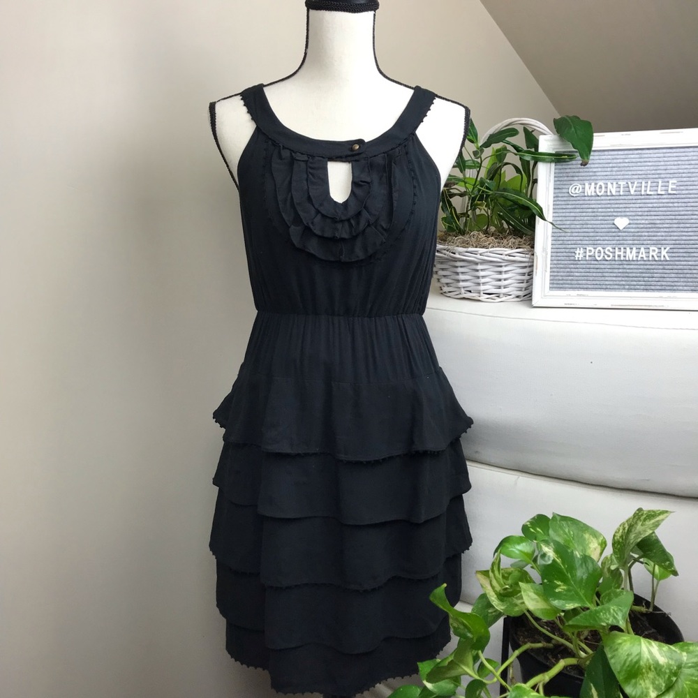 Maeve Anthropologie Black Rayon Ruffle Dress - Picture 1 of 8